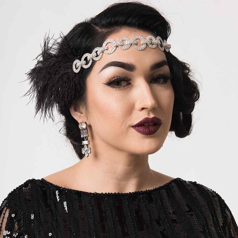 Nouveau bandeau de cheveux en plumes de strass pompon accessoires de cheveux en plumes de boule vintage_voghion.com