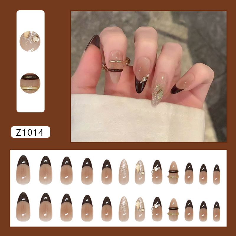 False Nails Love Flash poskipuna kolmiulotteinen musta ranskalainen makea cool tyttö kynsitaidetarrat irrotettavat 24 osaa_voghion.com