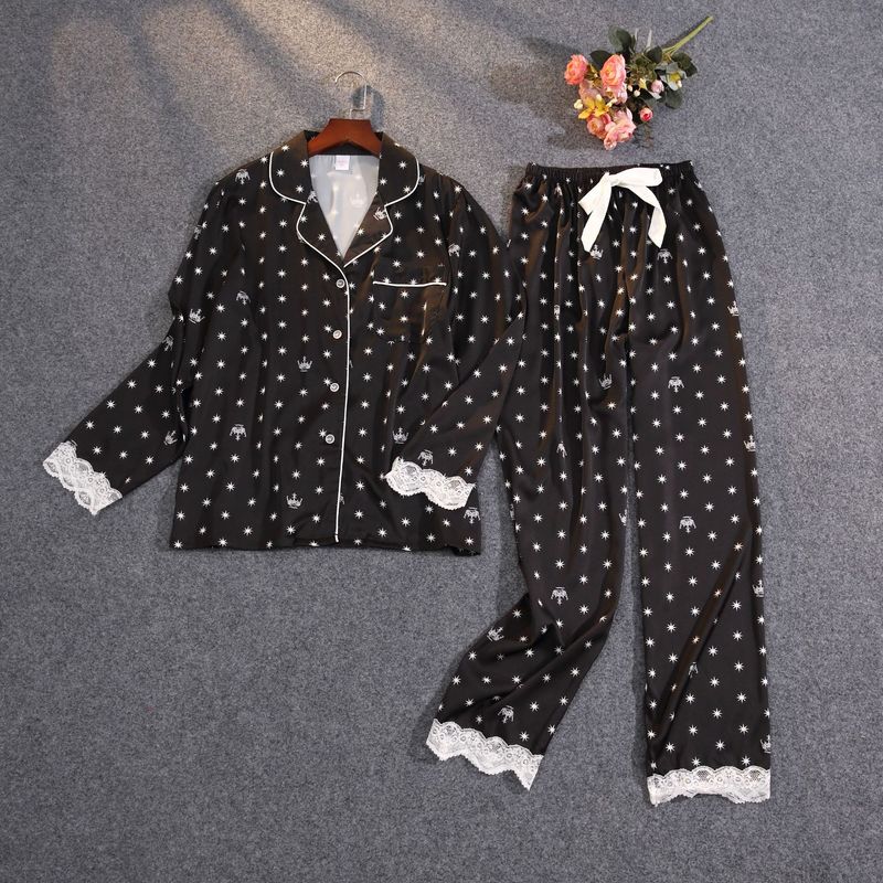 Underwear Summer Pajamas Double Length Spot Silk Thin Long Sleeve Bag Home Pink Support Star Crown_voghion.com