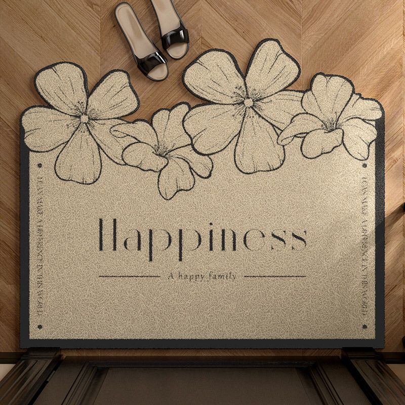 Wohnmöbel PVC schwarze Blume Eingangsteppich Flur Fußmatte Seidenkreis Reibebodenteppich Französisch Retro Fußmatte_voghion.com