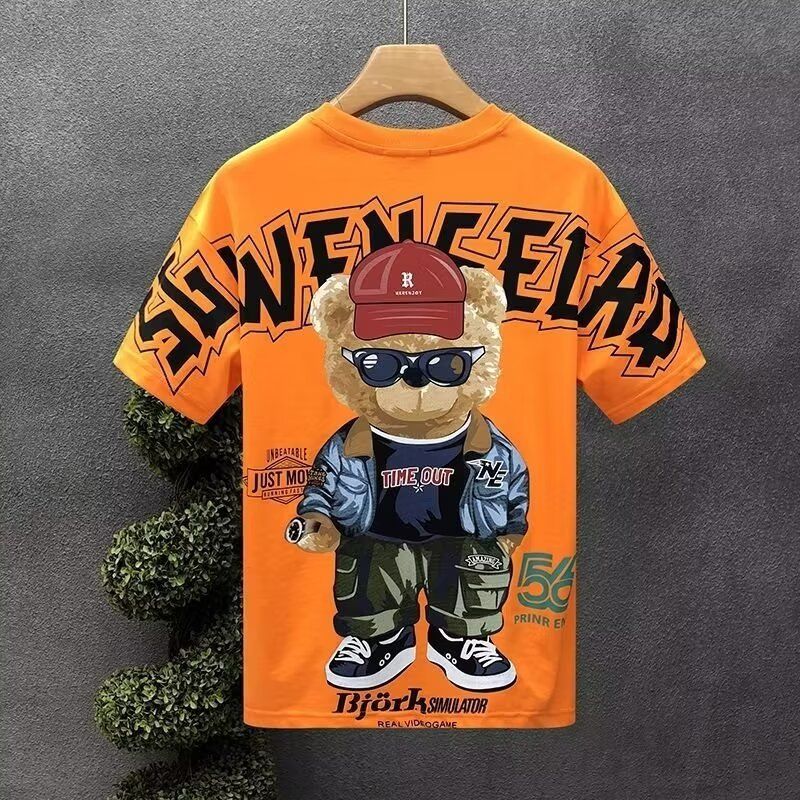 Herren T-Shirt mit Cartoon-Bär-Print – Trendiges Kurzarm-Oberteil aus Baumwolle | Sommer-Streetwear_voghion.com