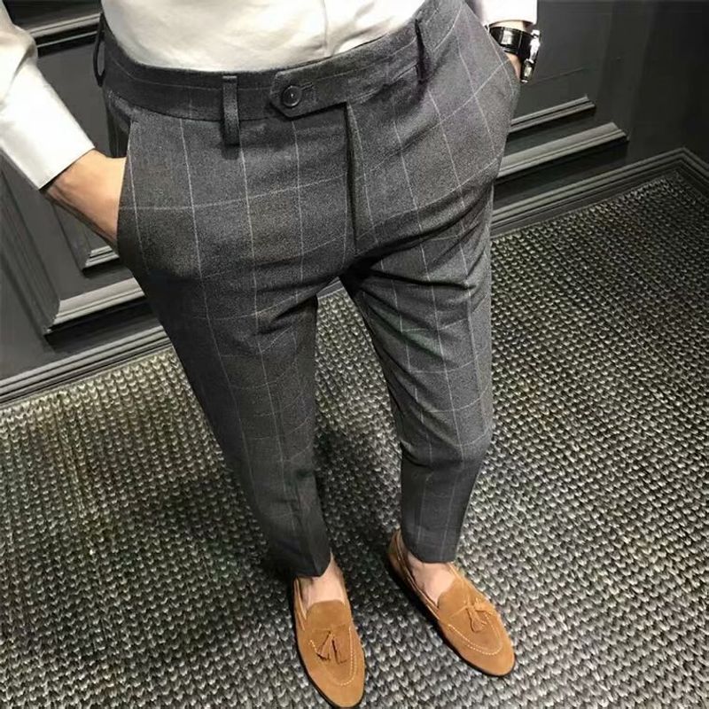 Ropa para hombre, primavera y verano, nueva versión coreana para jóvenes, pantalones de negocios, pantalones casuales a rayas ajustados para hombre_voghion.com