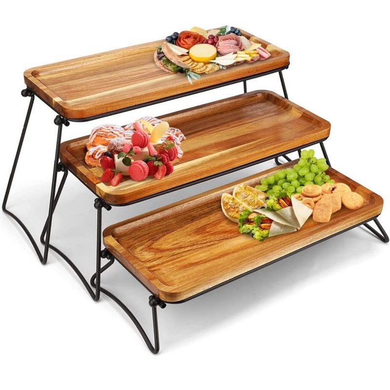 Modular Acacia Wood Tray Set – 3-Piece Detachable Storage Shelf For Kitchen, Bathroom & Office (Rustic Style)​_voghion.com