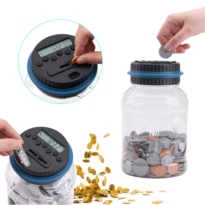 La tercera generación de alcancía contadora reconoce la cantidad de monedas estadounidenses y la pantalla LCD, y el botón de cantidad de billetes._voghion.com