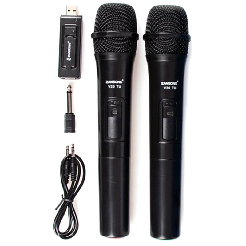 Zansong UHF USB 3,5 mm bezdrátový mikrofon s megafonem a přijímačem pro karaoke, hlasitý reproduktor V20_voghion.com