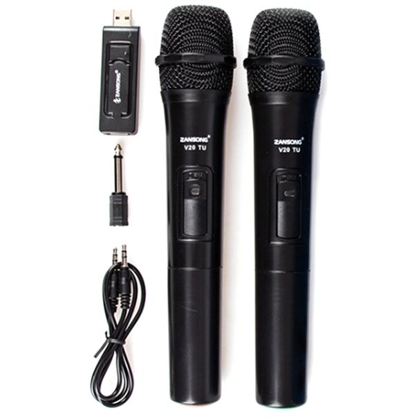 Zansong UHF USB 3,5 mm bezdrátový mikrofon s megafonem a přijímačem pro karaoke, hlasitý reproduktor V20_voghion.com