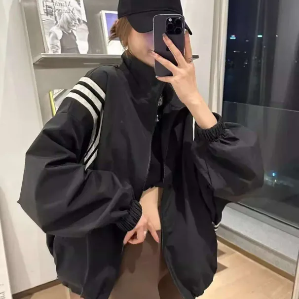 Dongdaemun Korean Style Loose Sun Protection Jacket For Women Summer Thin Color-Block Stand Collar Casual Windbreaker_voghion.com