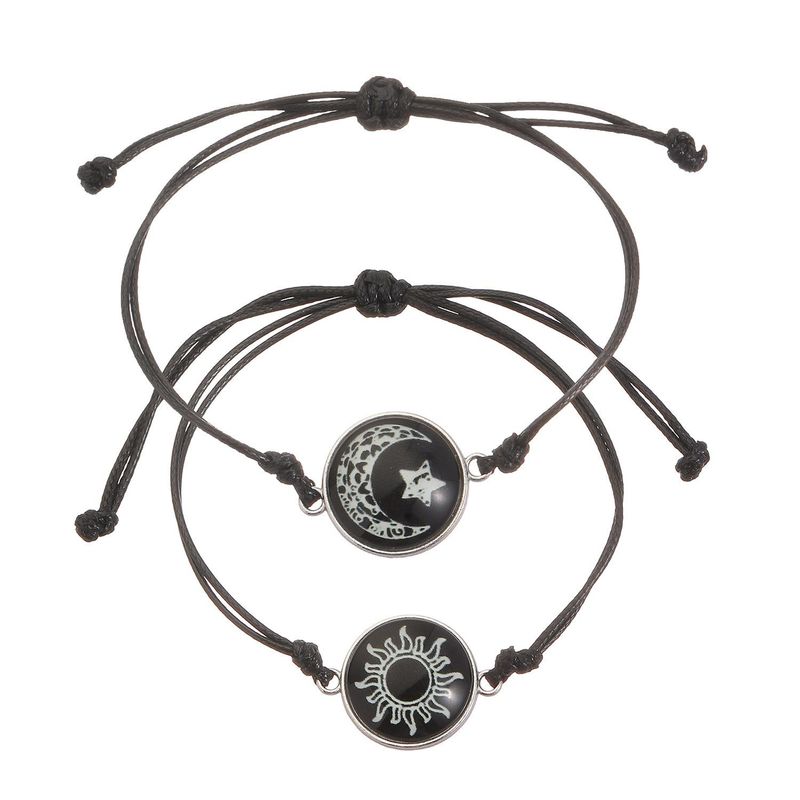 2 st romantiskt par fjärilssol månen älskare berlock justerbar självlysande vävd armband_voghion.com