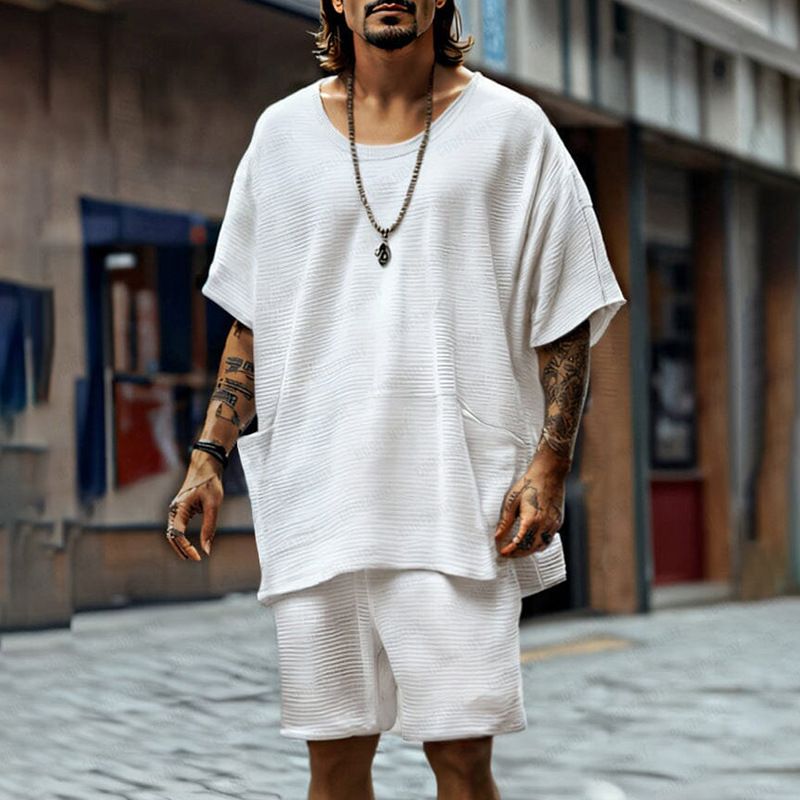 Herrenbekleidung Frühling und Sommer Neue Herren Rundhalsausschnitt Casual Loose Tops Sport Shorts Anzug Herrenbekleidung_voghion.com