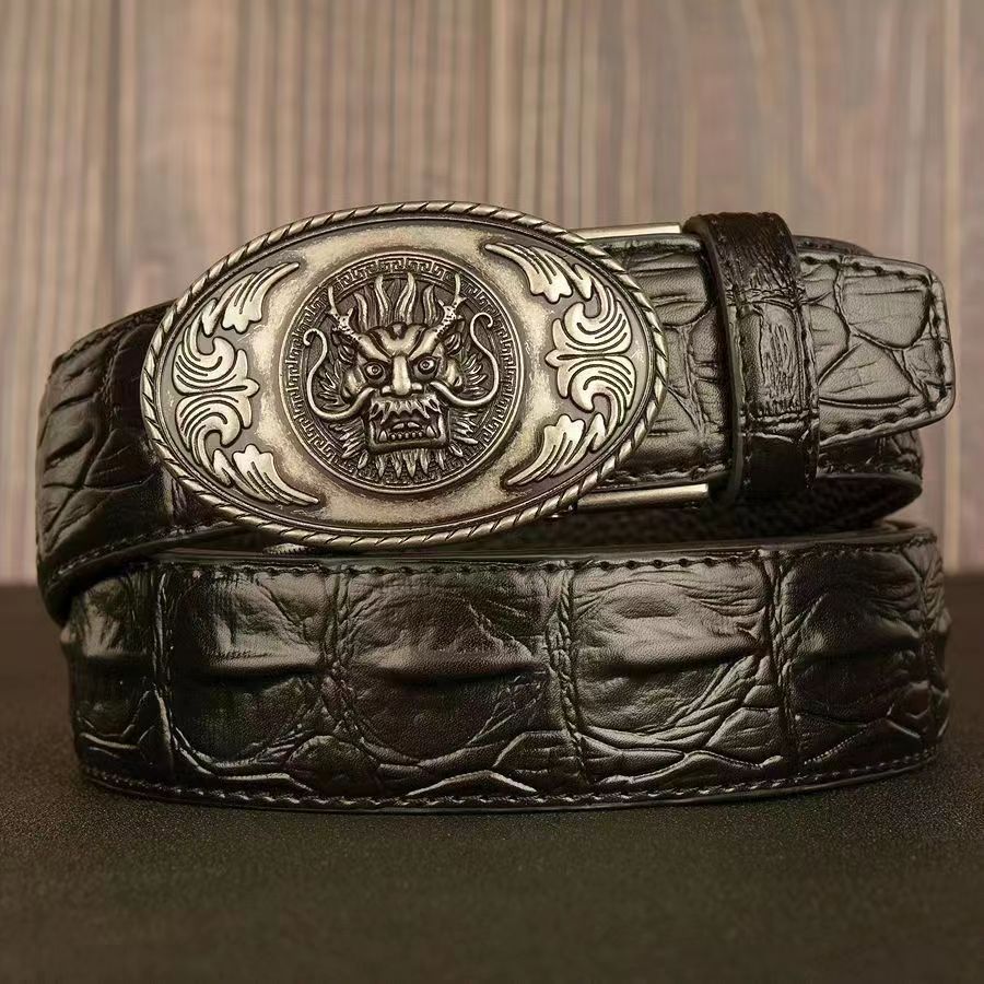 Bekleidungszubehör Kopf automatische Schnalle Herrengürtel Rindsleder Persönlichkeit Krokodilmuster Freizeitgürtel Herrenmode Freizeitgürtel_voghion.com