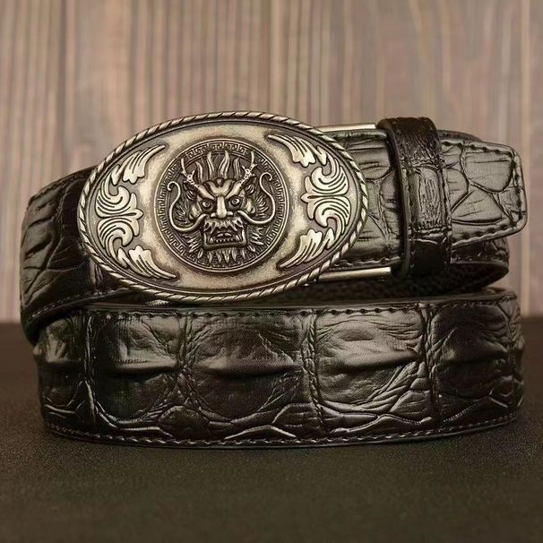 Bekleidungszubehör Kopf automatische Schnalle Herrengürtel Rindsleder Persönlichkeit Krokodilmuster Freizeitgürtel Herrenmode Freizeitgürtel_voghion.com