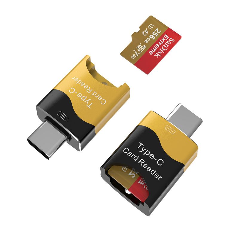 USB2.0 Black Gold Type-c Mobile Phone OTG Plug TF Card Reader With Lanyard Suitable For Iphone 15_voghion.com