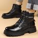 Glide 2024 New High-Top Thick-Soled British Style Trendy Martin Men's Warm Fleece-Lined Work Boots One-Piece Dropshipping_voghion.com