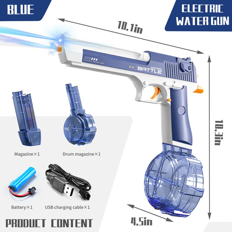 Automatická elektrická vodní pistole Desert Eagle s LED světly - dobíjecí stříkací pistole s kontinuálním stříkáním pro venkovní vodní hry (letní vodní hračka)_voghion.com