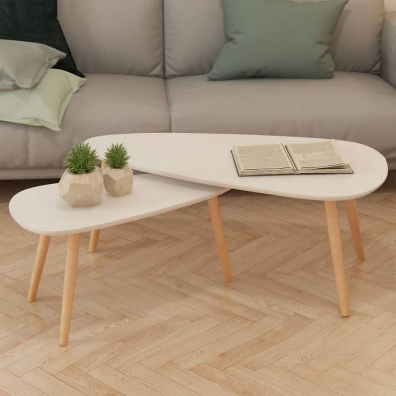Coffee Table Set 2 Pieces Solid Pinewood White_voghion.com