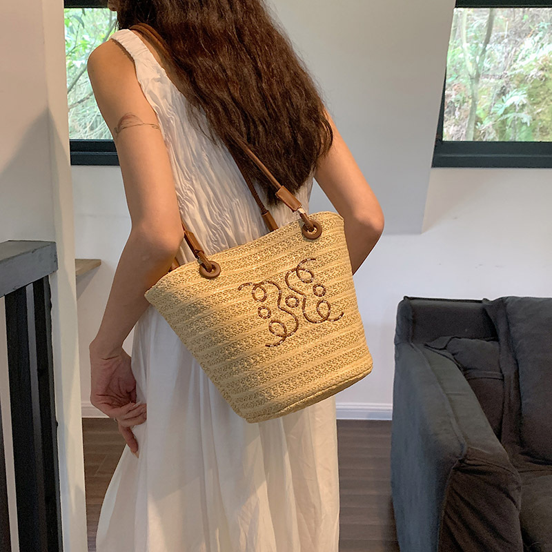 Taschen für Damen, große Kapazität, 2023, neue gewebte Strohtasche, Umhängetasche, Sommer, Strand, Strohtasche, Eimer, Umhängetasche_voghion.com