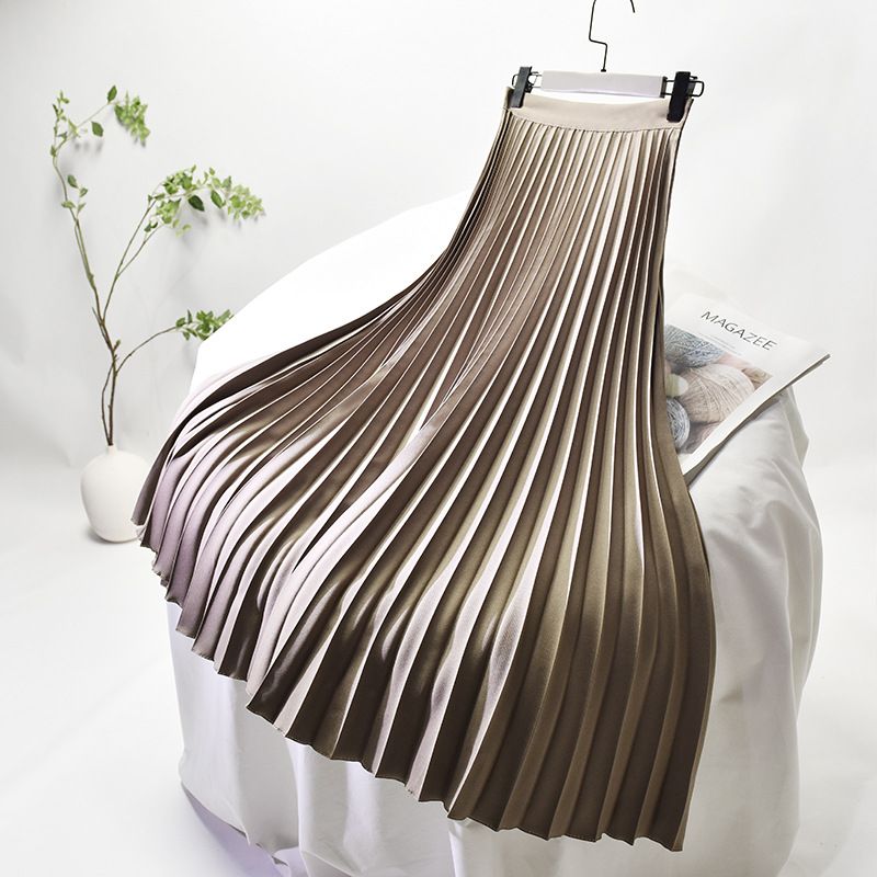 Women's Clothing Chic temperament slim plus size pleated skirt autumn and winter new high waist A line skirt women's medium and long_voghion.com