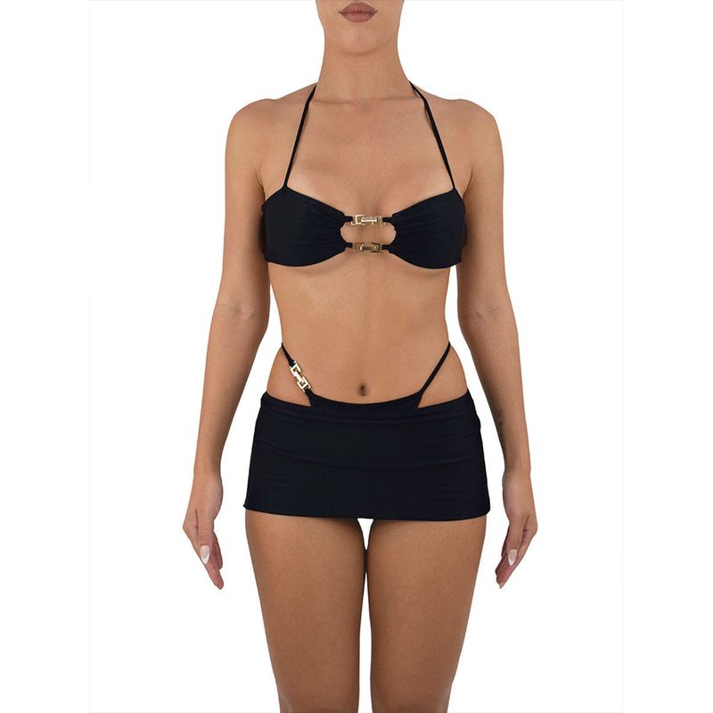 Happybuyner Beach Swimwear for Women Halterneck Sleeveless Cut Out Crop Tops Panties+Micro Skirtoomph Clothing Set_voghion.com