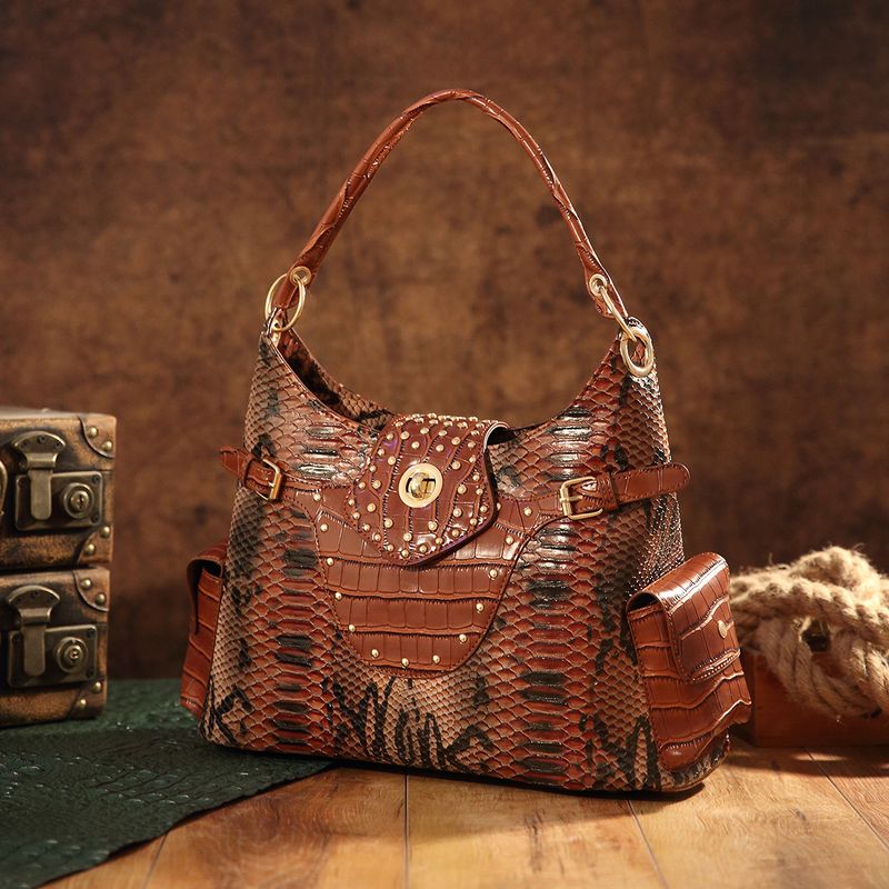 Damen Taschen Retro Tote Schlange Muster Schulter Handtasche_voghion.com