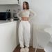Vêtements pour femmes, pantalons de survêtement amples à taille élastique, couleur unie, leggings de personnalité, pantalons décontractés_voghion.com