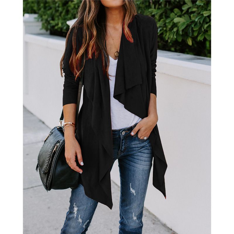 Giacca cardigan versatile a maniche lunghe a maniche lunghe in tinta unita da donna_voghion.com
