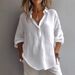 Camicia casual da donna in lino con scollo a V, manica lunga, ampia, traspirante e comoda, per la primavera e l'estate, elegante top tunica in tinta unita._voghion.com