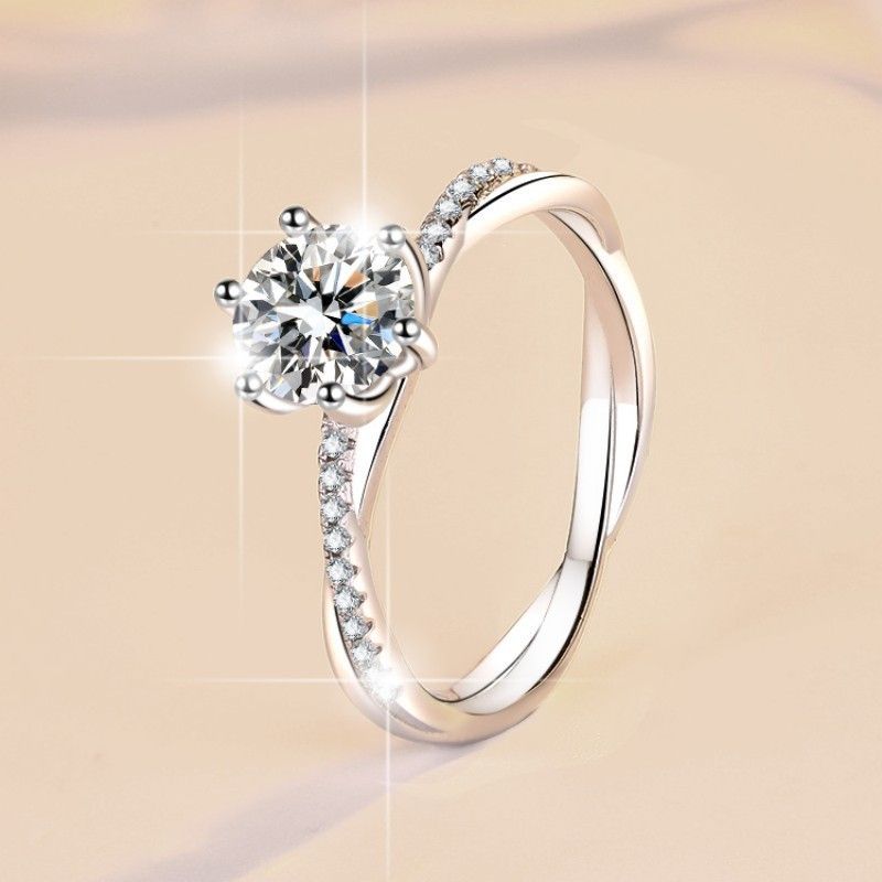 Anel de Moissanite para Mulheres Banhado PT950 Love Interwoven Vine Prata Pura_voghion.com