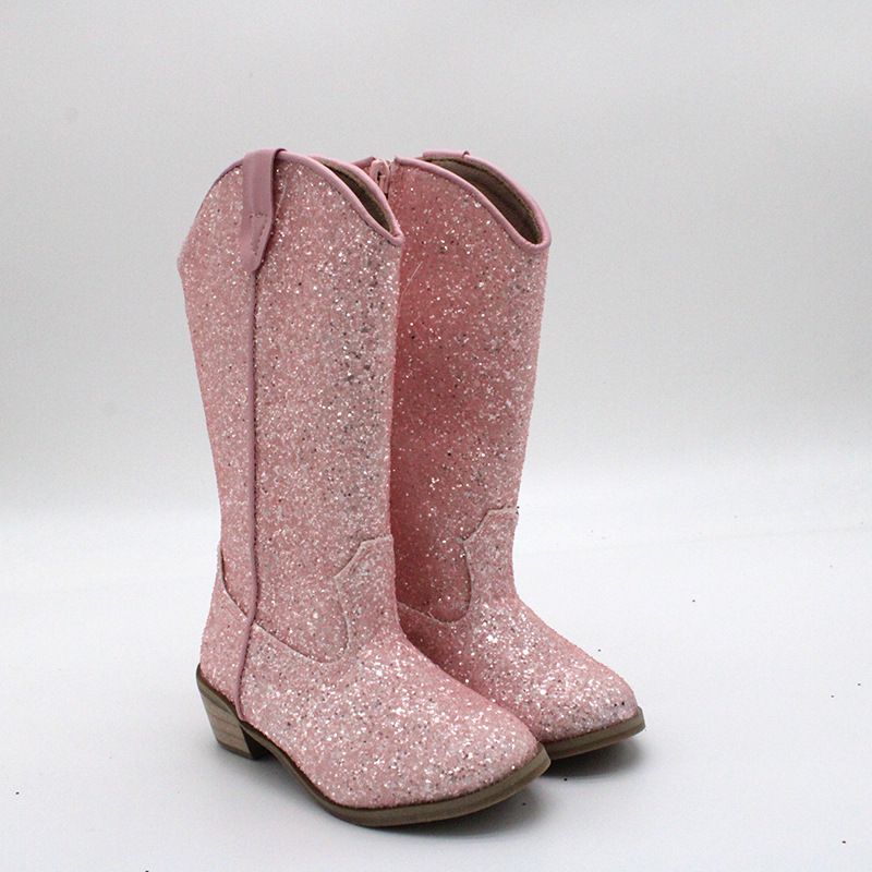 Kinderschoenen uienroze zijrits retro hoge laarzen kleine en middelgrote meisjes western cowboylaarzen kinderschoenen herfst en winter_voghion.com