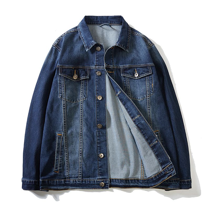 Herrenbekleidung Plus Size Frühling Neue breite einfarbige Herren-Jeansjacke Stretch Net Version_voghion.com