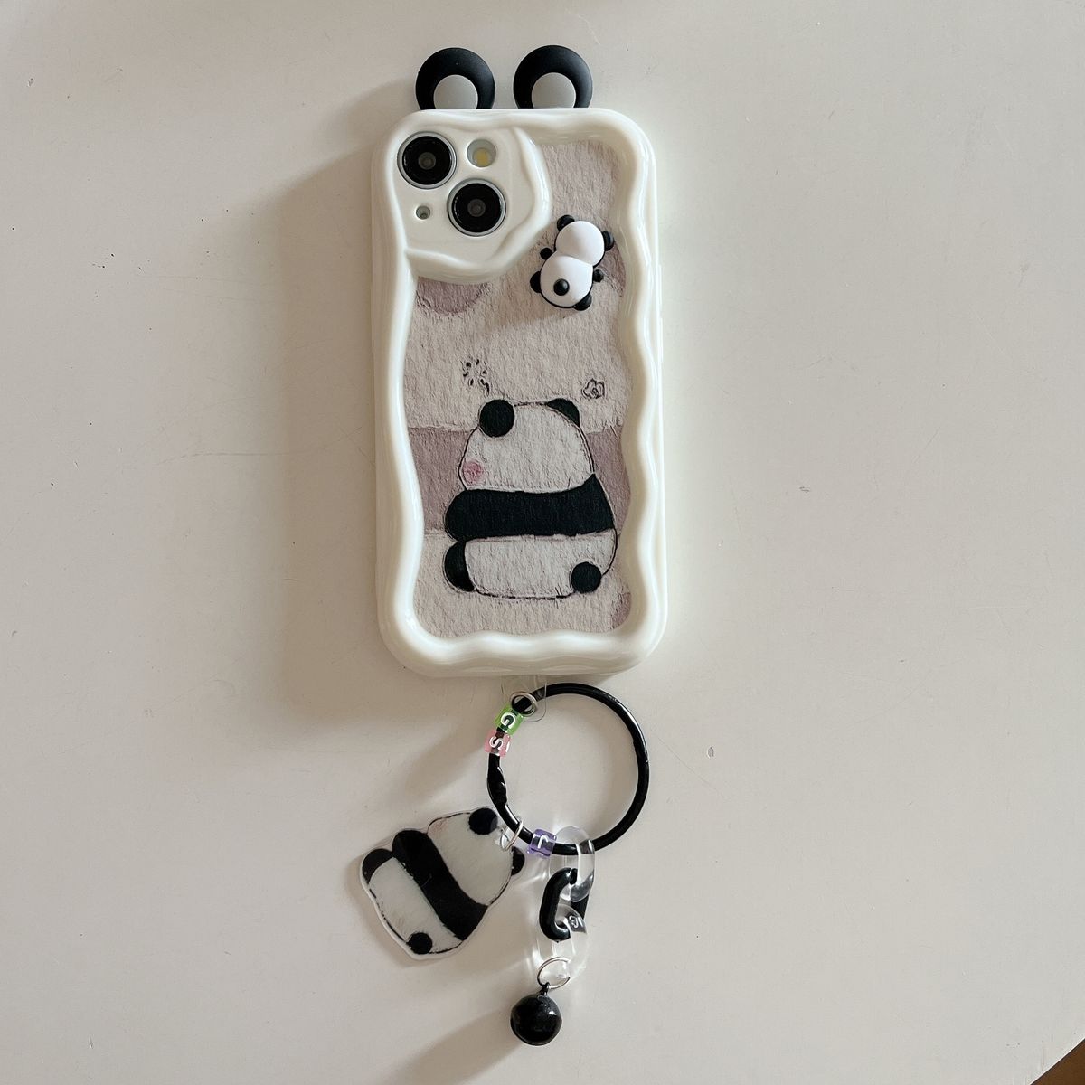 3D Cartoon Panda Case with Lanyard, TPU Protective Cover for 7-15 Pro Max, Cute Summer Trendy Shockproof Basic Case with Panda Charm Accessory_voghion.com