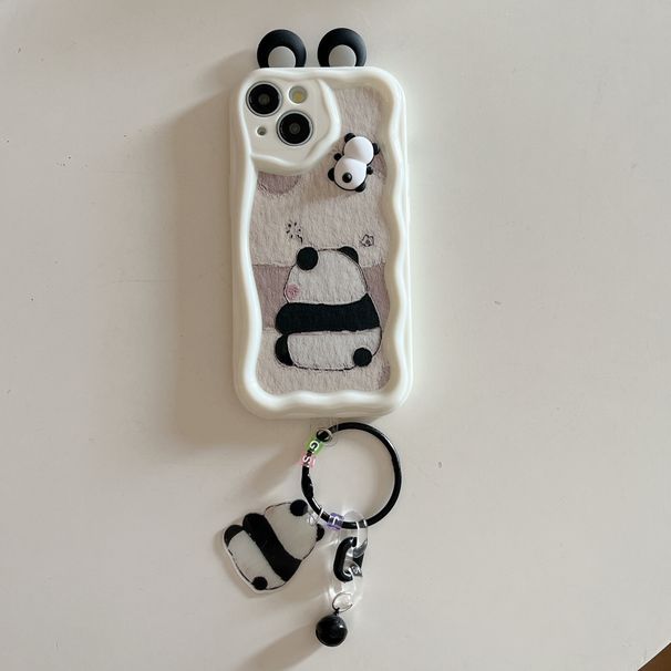 3D Cartoon Panda Case with Lanyard, TPU Protective Cover for 7-15 Pro Max, Cute Summer Trendy Shockproof Basic Case with Panda Charm Accessory_voghion.com