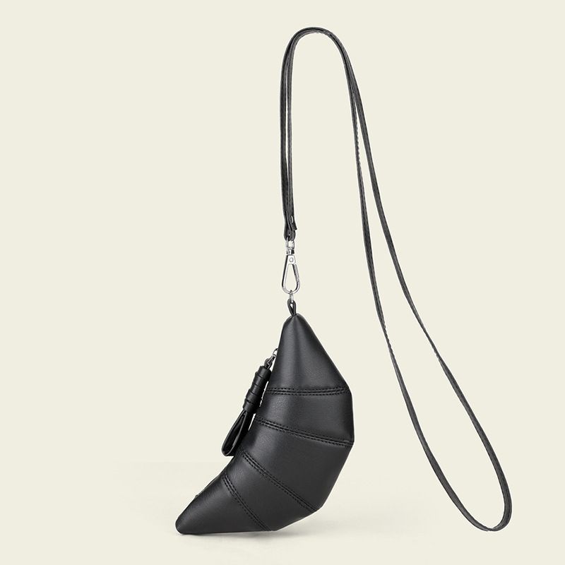 Halter Neck Coin Purse Cute Croissant Design Sense Niche Mini Shaped Crossbody Lipstick Earphone Small Bag_voghion.com