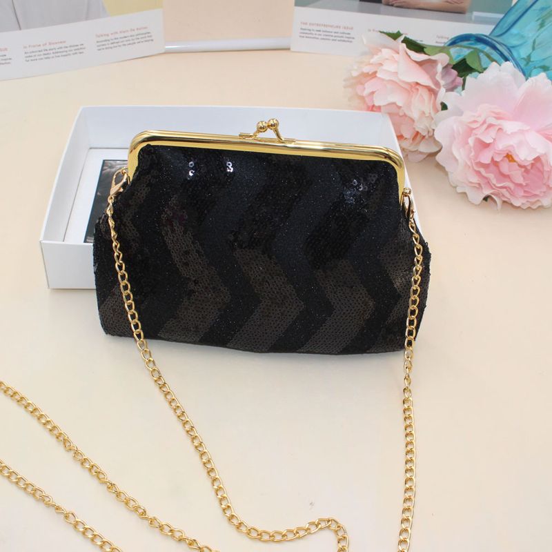 Nuovo stile onda paillettes borsa a tracolla monospalla da donna mini borsa quadrata borsa per cellulare borsa a catena con fibbia a clip_voghion.com
