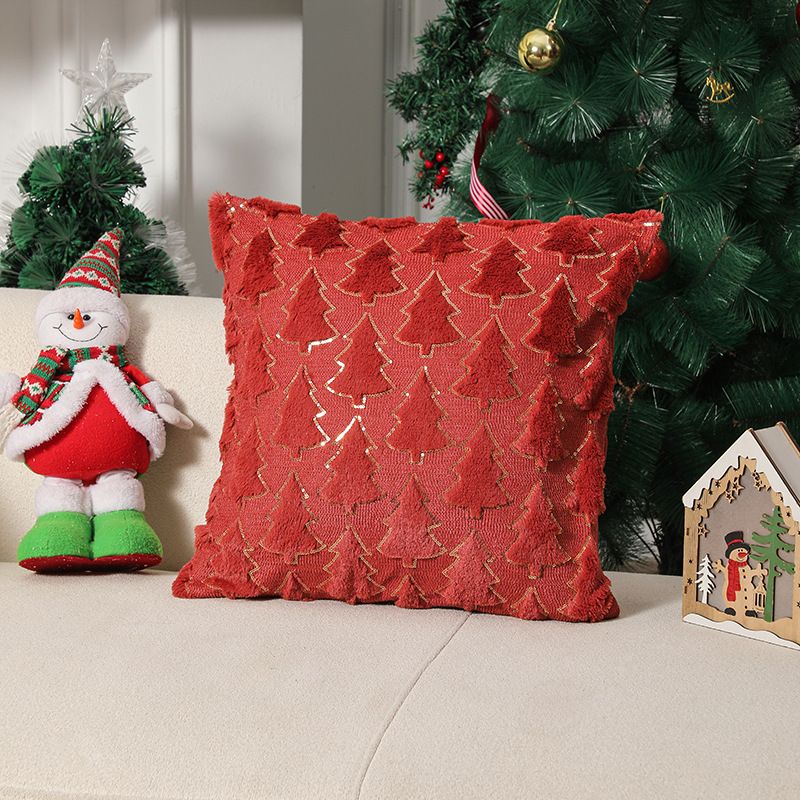 Christmas Pine Pattern Plush Back Pillow Cover Bedroom Sofa Rest Cushion Cover Does Not Contain Core_voghion.com
