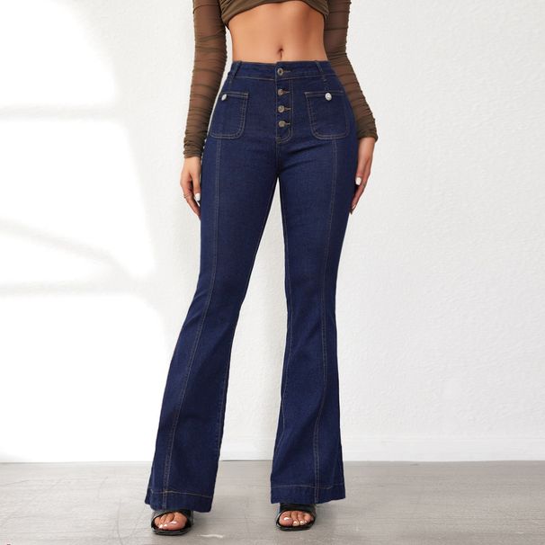 Abbigliamento da donna Jeans bootcut elasticizzati slim fit a vita alta con bottoni - Comodi e lusinghieri Jeans bootcut elasticizzati slim fit a vita alta_voghion.com