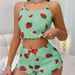 Heart Print Camisole Shorts Two-Piece Set Milk Silk Sexy Loungewear_voghion.com