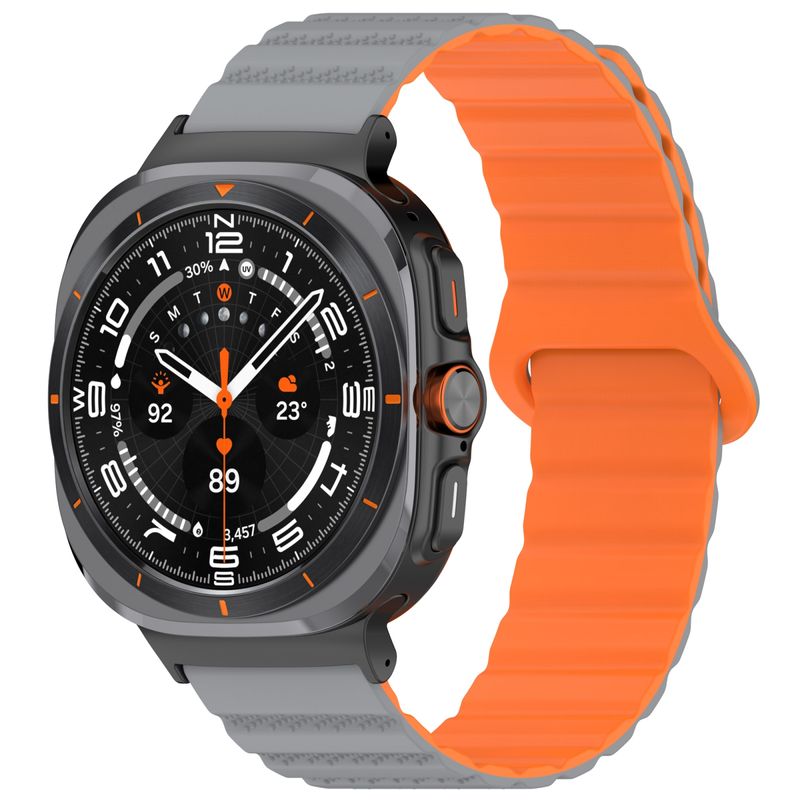 For Samsung Galaxy Watch Ultra 47mm Spot Pattern Two Color Magnetic Silicone Watch Band(Gray Orange)_voghion.com