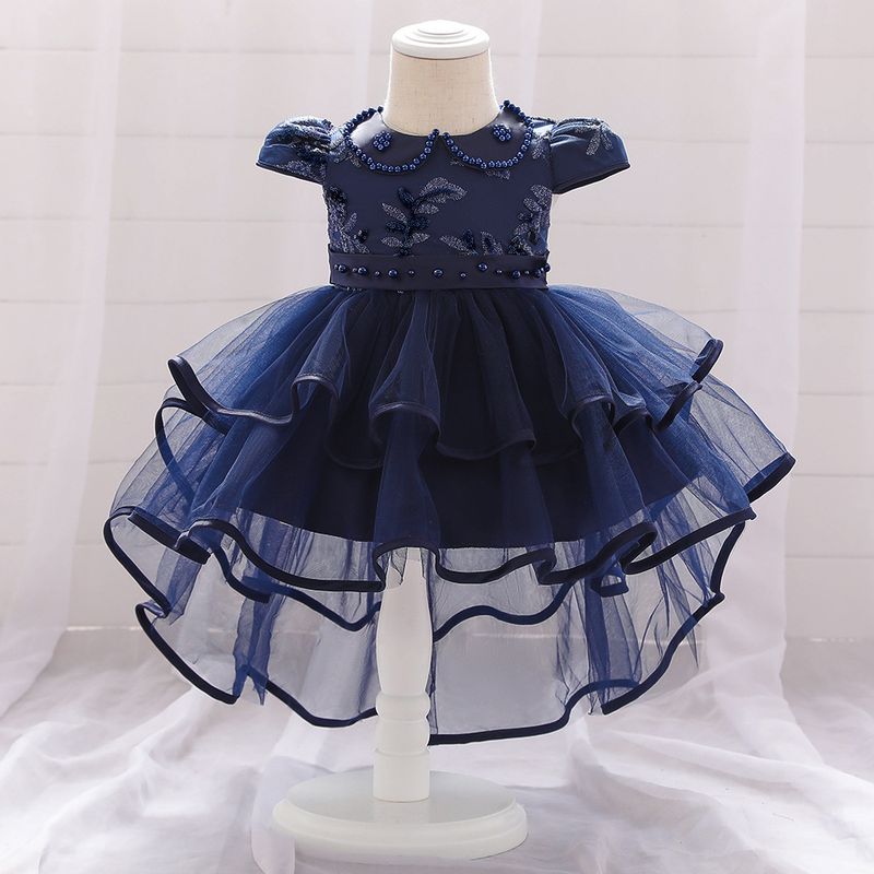 Abito per mamma e bambini, abito da principessa gonfio, maniche volanti con perline fatte a mano, gonna gonfia, abito per bambini con ricamo coda per neonati e bambini_voghion.com