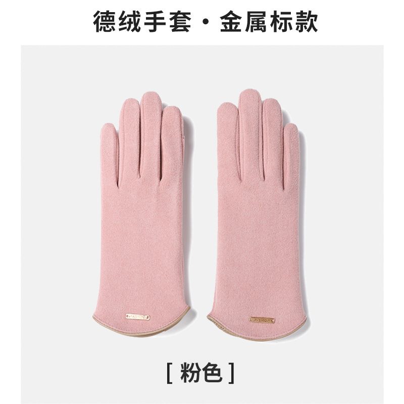 Winter wool gloves women's thin section plus velvet warm fashion cashmere autumn and winter girls fingertip flip can touch the screen_voghion.com