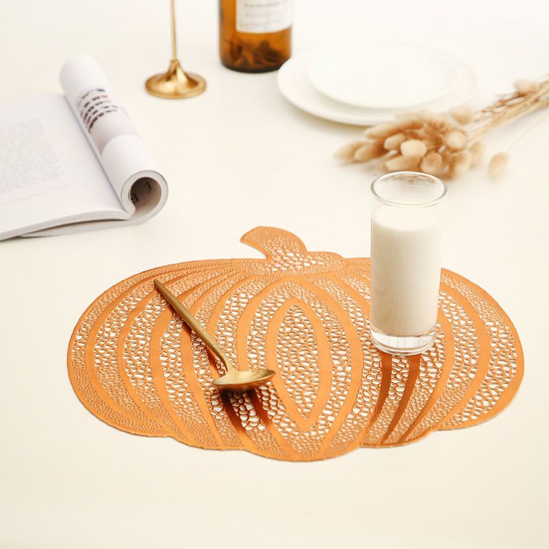Modern Minimalist Pumpkin Cutout PVC Placemat – Biodegradable, Non-Slip & Heat-Resistant For European Dining, 36x36cm, Orange_voghion.com
