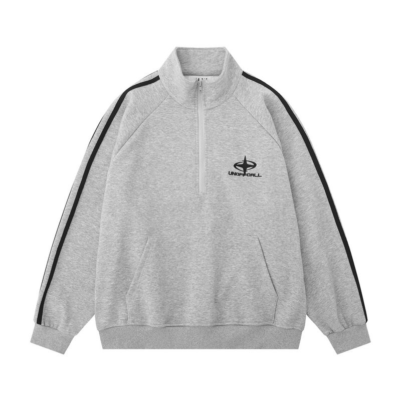 Felpa con cappuccio da uomo alla moda con mezza cerniera e collo alto, primavera e autunno, spalle larghe, maniche lunghe, a righe, con giunture, maglione sportivo a collo alto_voghion.com