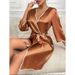 Women's Sleepwears Satin Nightgown Women's Spring And Summer Thin Contrast Color Trim Bathrobe Ladies Satin Pajamas Home_voghion.com