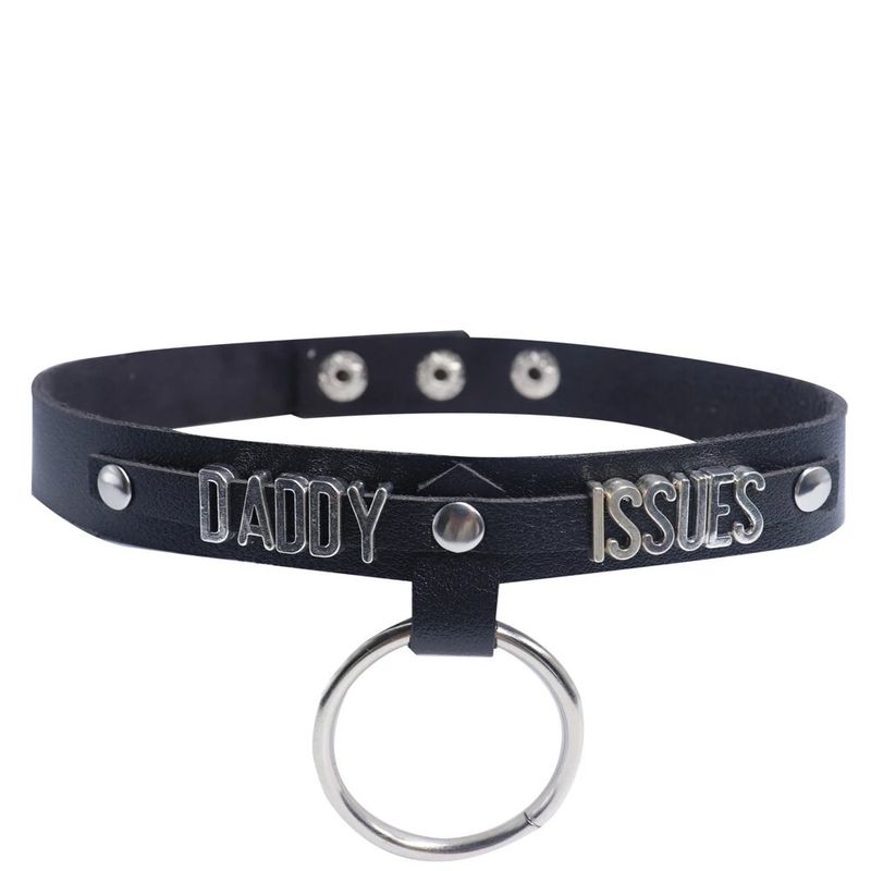 Fashion Goth PU Leather Letters Collar Necklace for Women Punk Sexy Unisex Black Choker Necklace Cosplay Jewelry Necklace Gift_voghion.com