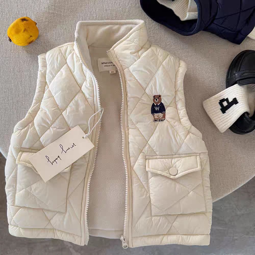 Colete infantil para outono e inverno, blusa casual acolchoada de algodão com lã e reforço, quente para meninos e meninas, roupa infantil de inverno_voghion.com
