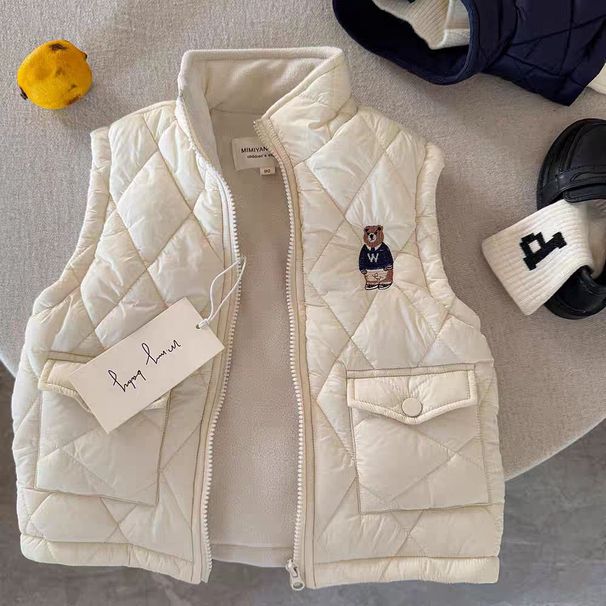 Colete infantil para outono e inverno, blusa casual acolchoada de algodão com lã e reforço, quente para meninos e meninas, roupa infantil de inverno_voghion.com
