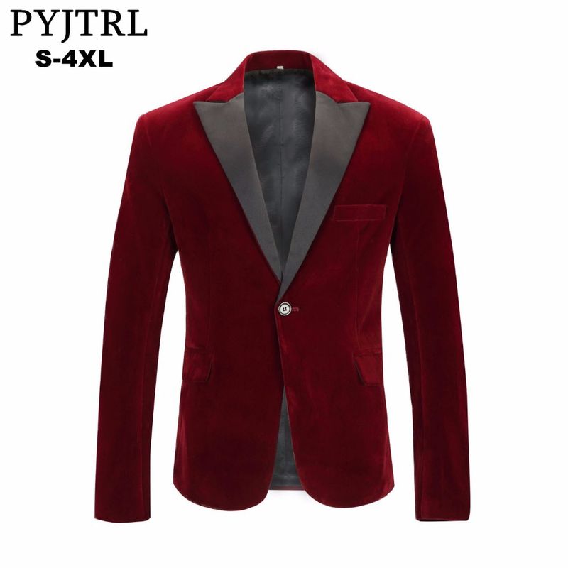 Herrenbekleidung Herren-Anzugjacke aus burgunderrotem Samt mit Schalrevers, Sänger-Performance-Mantel, Host-Kleid_voghion.com