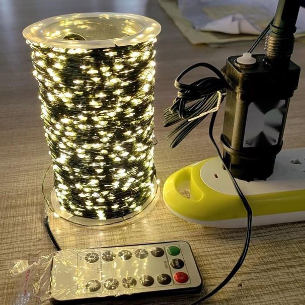 Árvore de Natal com controle remoto, 100m de fio de cobre com luzes LED verdes, céu estrelado._voghion.com
