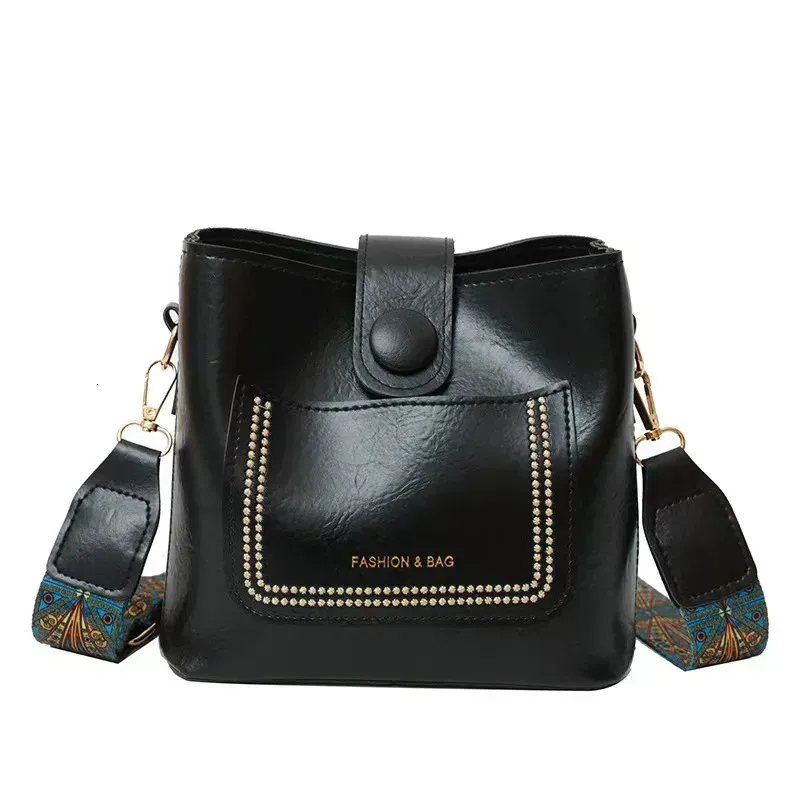 Vintage Einfache PU Leder Eimer Umhängetaschen Für Frauen Handtasche Dame Schwarz Schulter Tasche 250314l_voghion.com