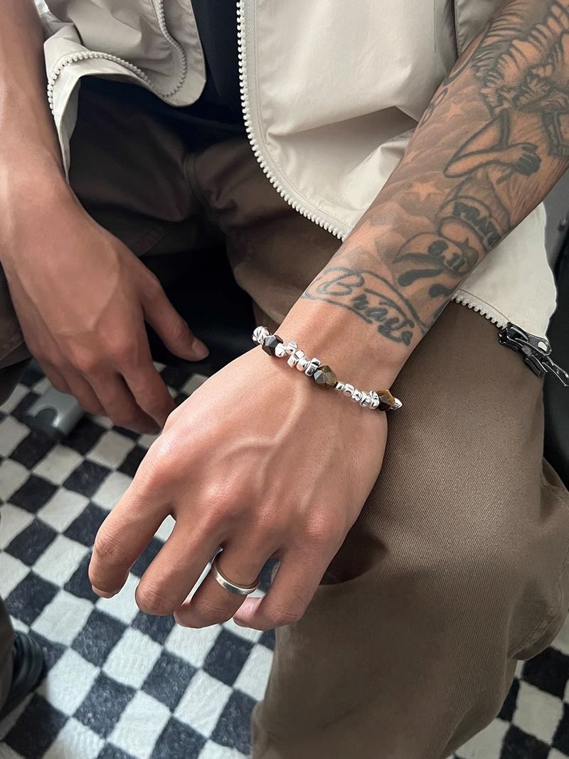 Bracelet With Men's Broken Splicing Silver Gallstones Bracelet, Women's Chinese Style Minimalist Design, Titanium Steel_voghion.com