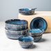 Handcrafted Ceramic Dinnerware Set - Vintage Blue Glaze Rustic Bowls & Plates For Soup, Rice & Salad - Microwave Safe Stoneware For Home Dining_voghion.com